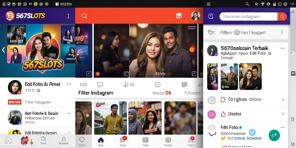 Antarmuka aplikasi 567SLOTS dengan berbagai pilihan filter Instagram.