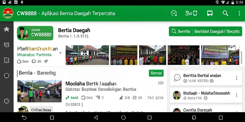 Antarmuka aplikasi CW8888 dengan berita terkini dan interaksi pengguna.