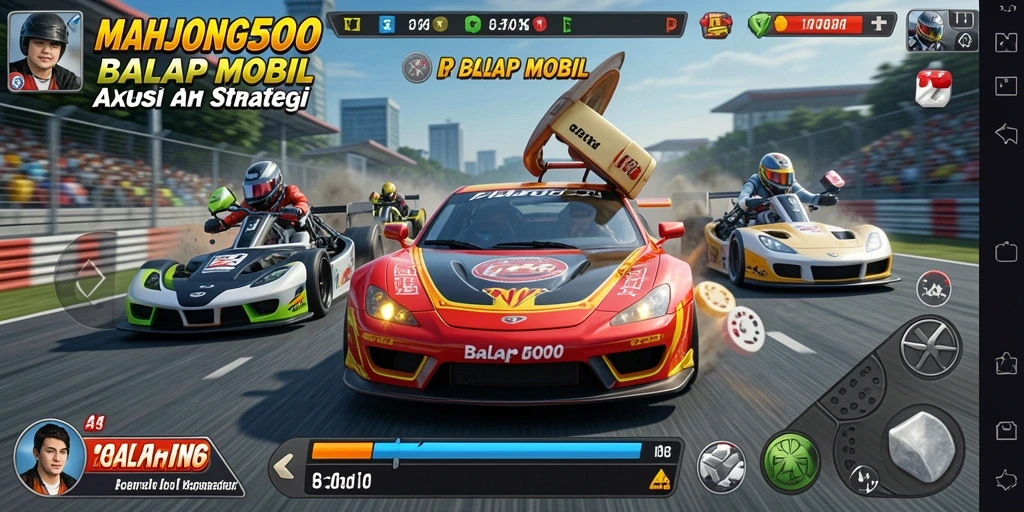 Tampilan antarmuka <strong>MAHJONG500</strong> yang futuristik dengan fitur Balap Mobil yang menarik.