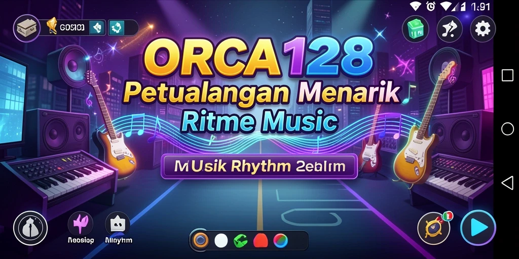 Antarmuka menarik dan fungsional dari permainan Musik Rhythm ORCA128.