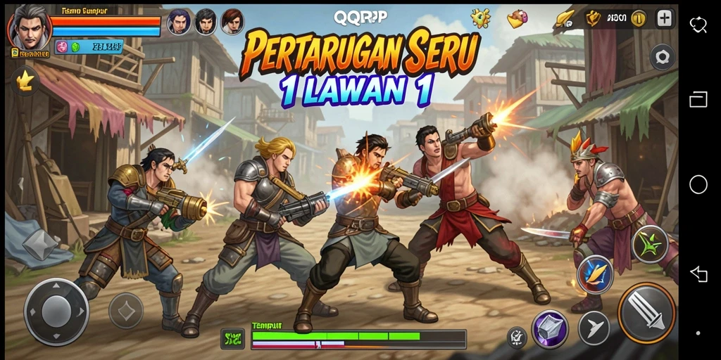 Antarmuka pertarungan dalam QQRP yang penuh aksi.